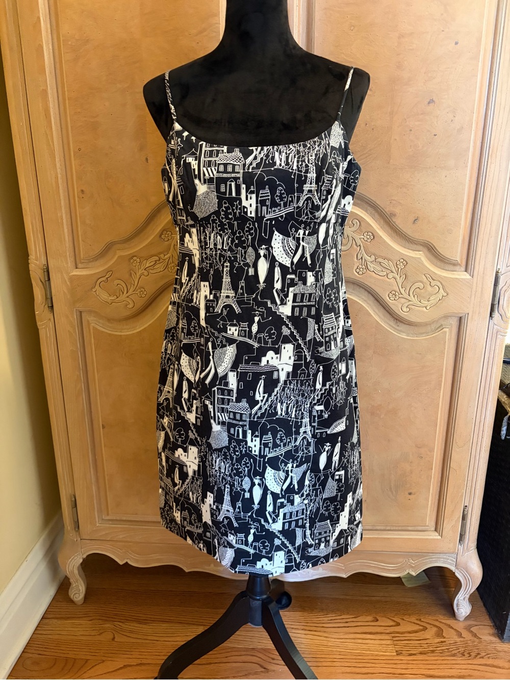 Nine West Black and White Cityscape Slip Dress